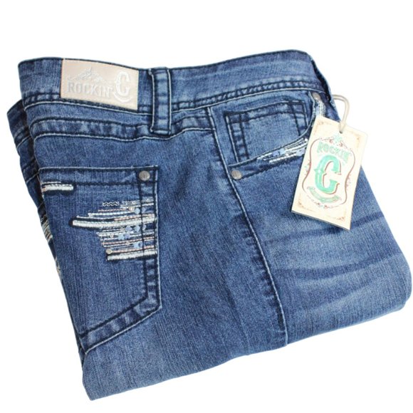 Rockin C Easy Fit Bling Embellished Blue Wash Skinny Jean, Size 31 (31/3… - Picture 6 of 7